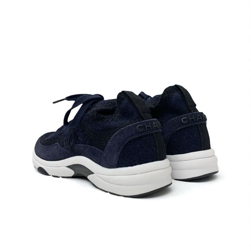 Chanel Sneakers Shoes Knit Suede Navy Here Mark Logo