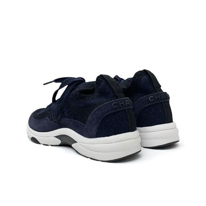 Chanel Sneakers Shoes Knit Suede Navy Here Mark Logo