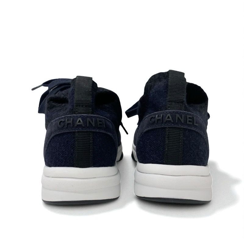 Chanel Sneakers Shoes Knit Suede Navy Here Mark Logo