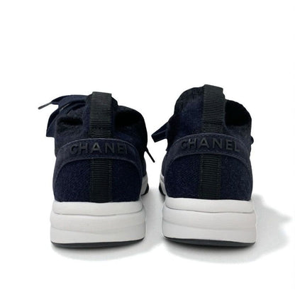 Chanel Sneakers Shoes Knit Suede Navy Here Mark Logo