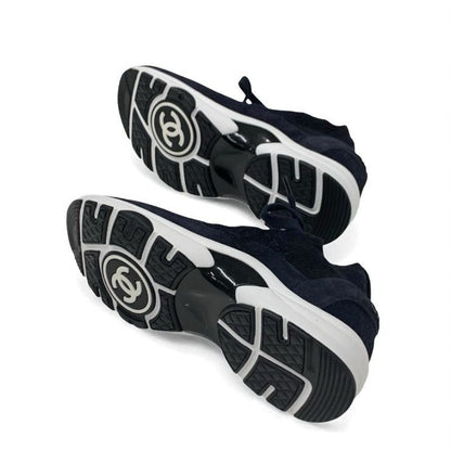 Chanel Sneakers Shoes Knit Suede Navy Here Mark Logo