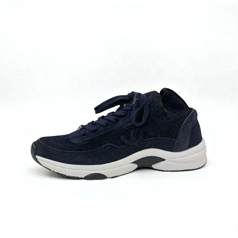 Chanel Sneakers Shoes Knit Suede Navy Here Mark Logo