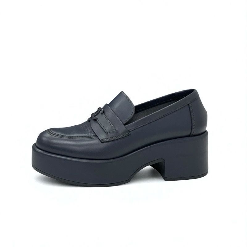 Chanel Loafer Leather Shoes Leather Gray Here Mark Thick Sole