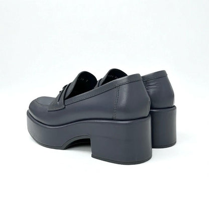 Chanel Loafer Leather Shoes Leather Gray Here Mark Thick Sole