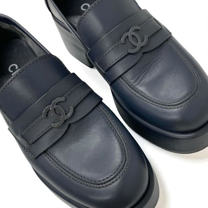 Chanel Loafer Leather Shoes Leather Gray Here Mark Thick Sole