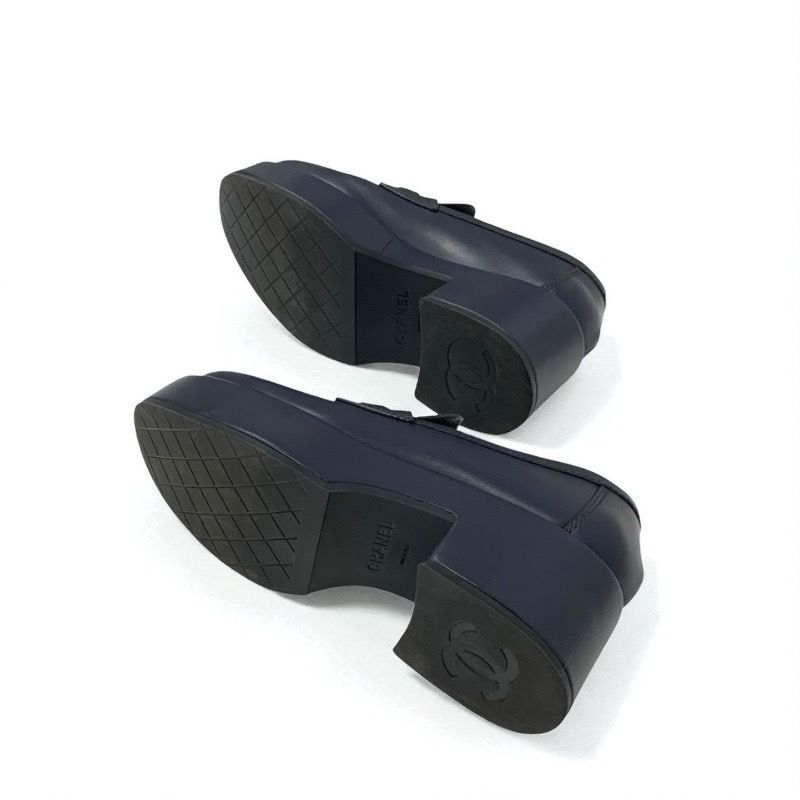 Chanel Loafer Leather Shoes Leather Gray Here Mark Thick Sole