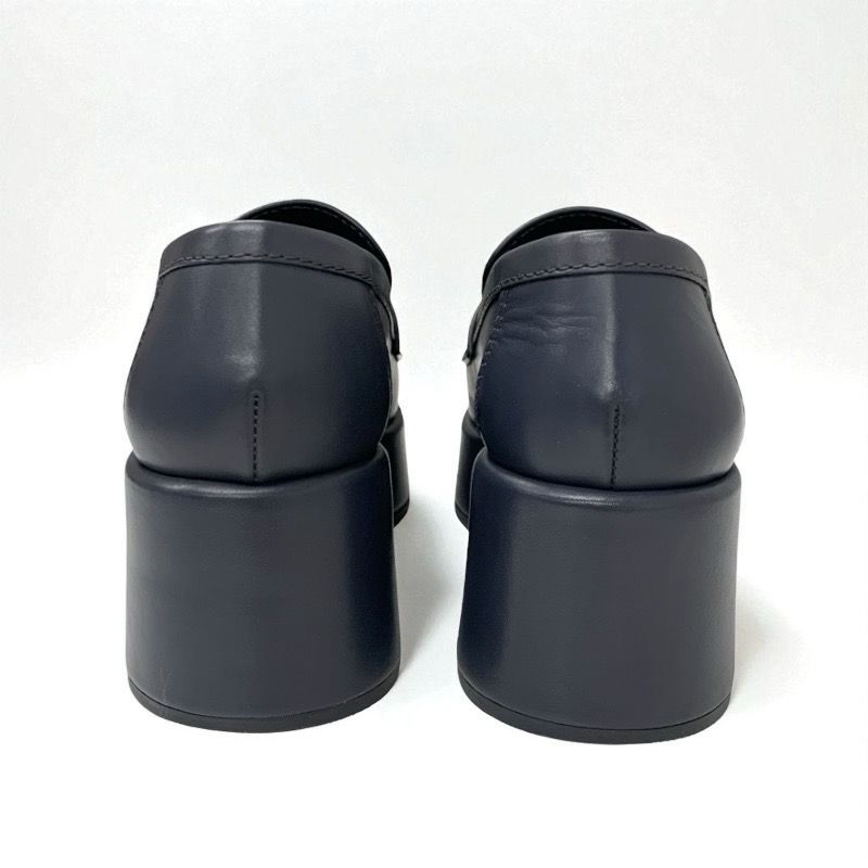 Chanel Loafer Leather Shoes Leather Gray Here Mark Thick Sole