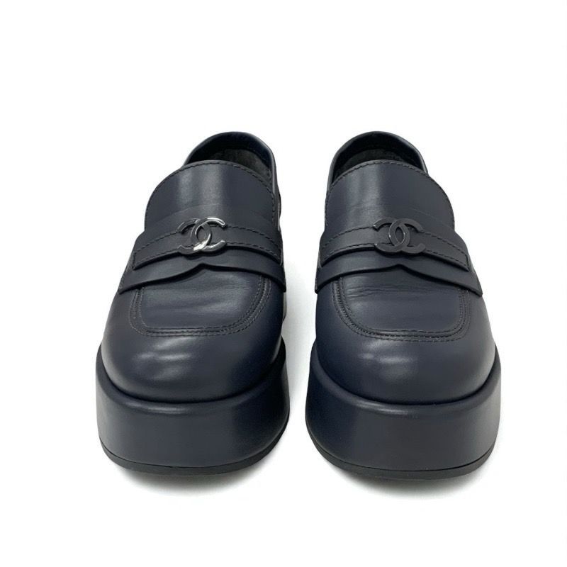 Chanel Loafer Leather Shoes Leather Gray Here Mark Thick Sole