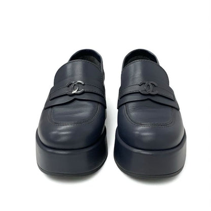 Chanel Loafer Leather Shoes Leather Gray Here Mark Thick Sole