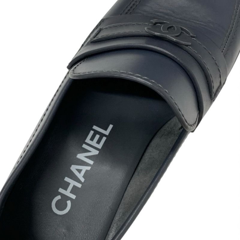 Chanel Loafer Leather Shoes Leather Gray Here Mark Thick Sole