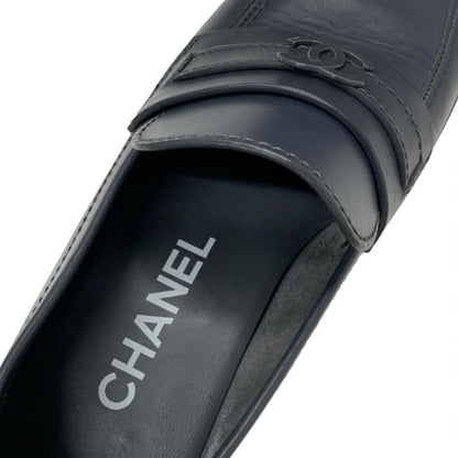 Chanel Loafer Leather Shoes Leather Gray Here Mark Thick Sole