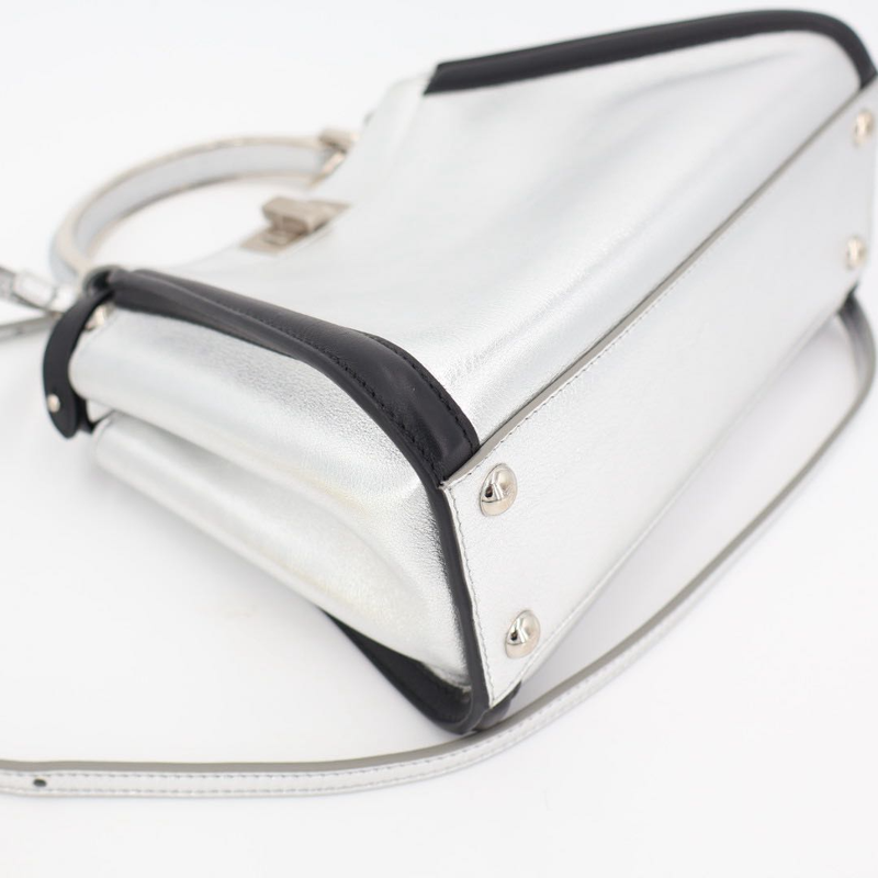 Fendi Peekaboo Iconic Handbag Leather Silver Black 2WAY