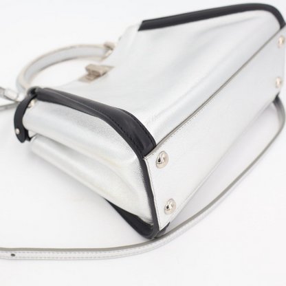 Fendi Peekaboo Iconic Handbag Leather Silver Black 2WAY