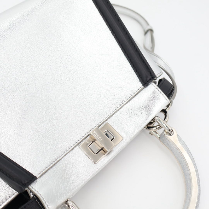 Fendi Peekaboo Iconic Handbag Leather Silver Black 2WAY