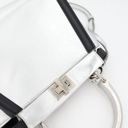 Fendi Peekaboo Iconic Handbag Leather Silver Black 2WAY