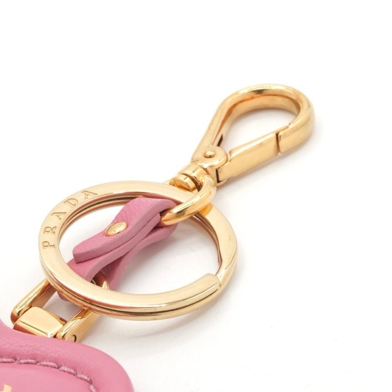 Prada Charm Pink Gold Nappa Leather Key Ring Logo Heart