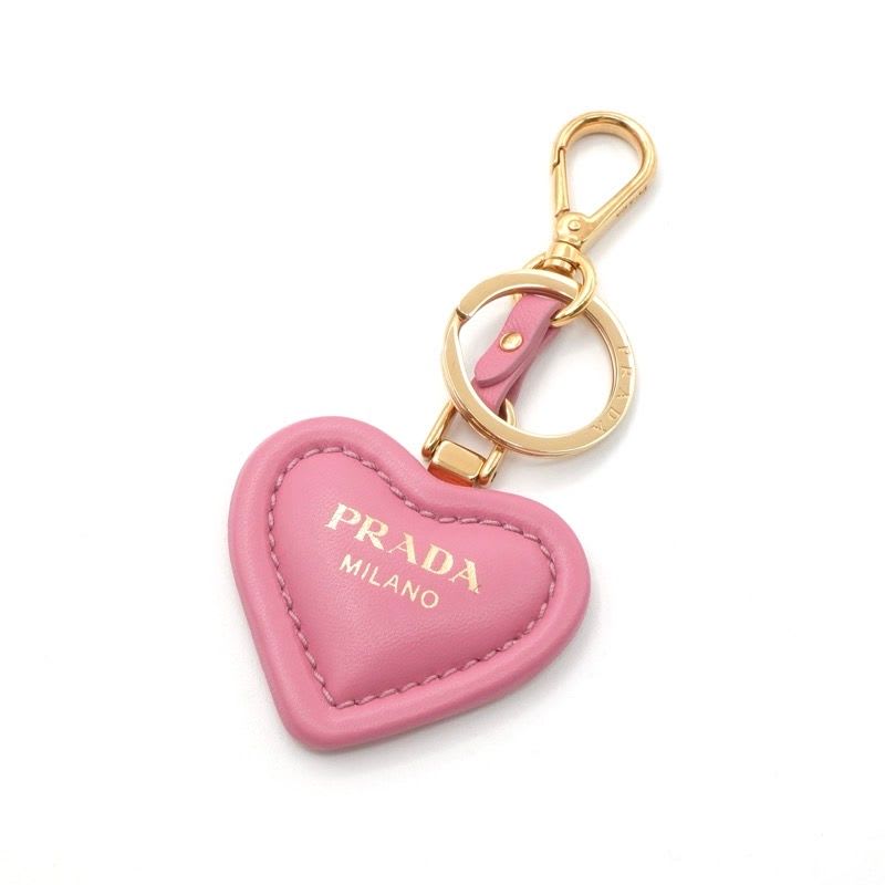 Prada Charm Pink Gold Nappa Leather Key Ring Logo Heart