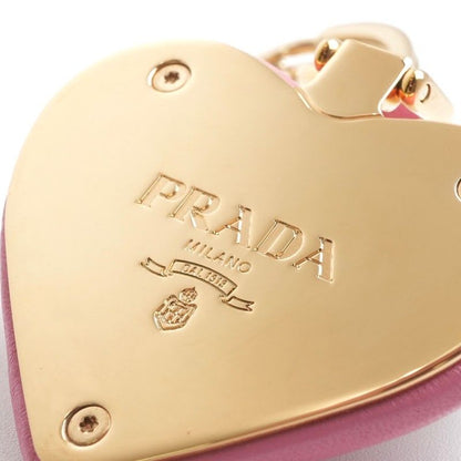 Prada Charm Pink Gold Nappa Leather Key Ring Logo Heart