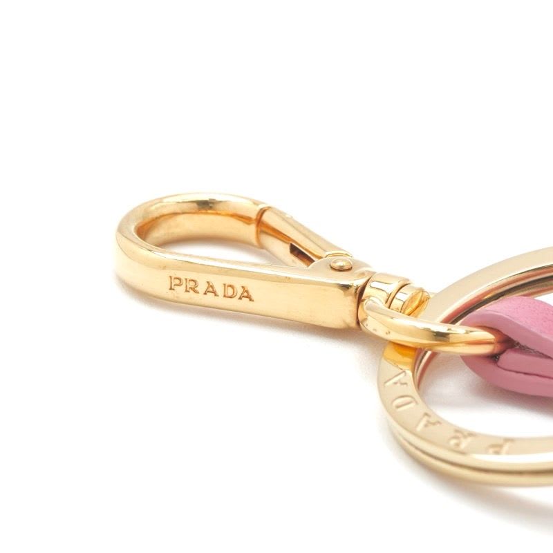 Prada Charm Pink Gold Nappa Leather Key Ring Logo Heart