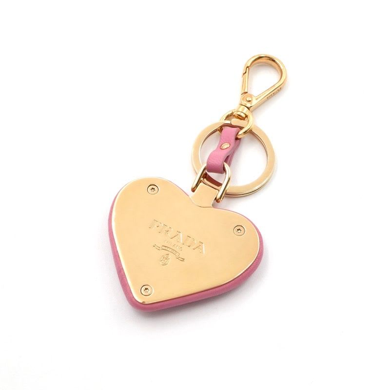 Prada Charm Pink Gold Nappa Leather Key Ring Logo Heart