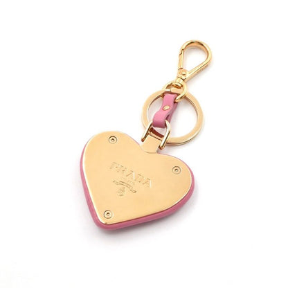 Prada Charm Pink Gold Nappa Leather Key Ring Logo Heart