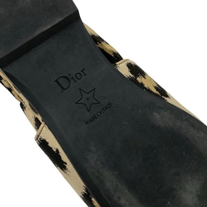 Christian Dior Mizza Flat Shoes Fabric Beige Black Leopard Logo Strap