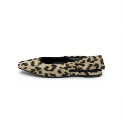 Christian Dior Mizza Flat Shoes Fabric Beige Black Leopard Logo Strap