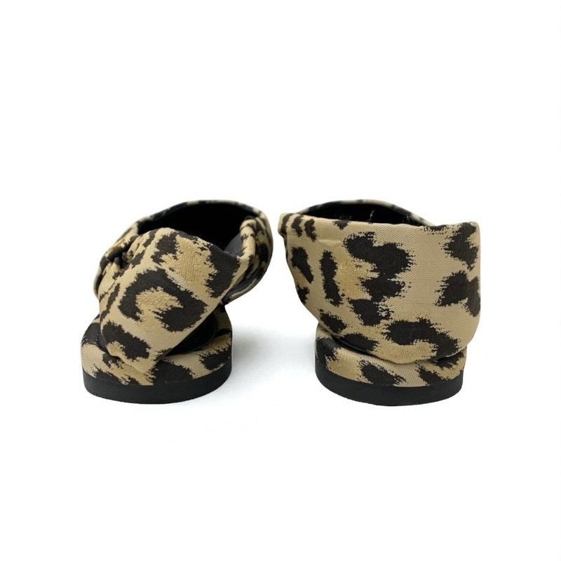 Christian Dior Mizza Flat Shoes Fabric Beige Black Leopard Logo Strap
