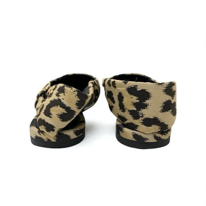 Christian Dior Mizza Flat Shoes Fabric Beige Black Leopard Logo Strap