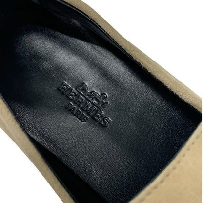 Hermes D'esting Loafers Leather Shoes Suede Beige Silver Moccasins Kelly