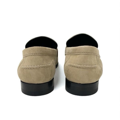 Hermes D'esting Loafers Leather Shoes Suede Beige Silver Moccasins Kelly