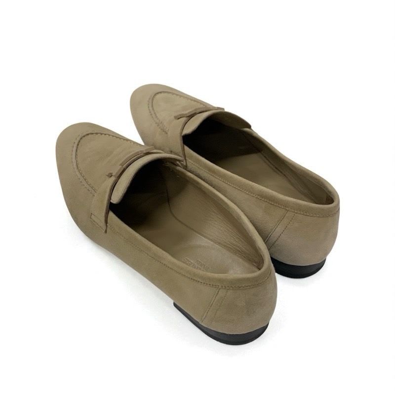 Hermes Paris Loafers Leather Shoes Suede Beige Hhardware Moccasins