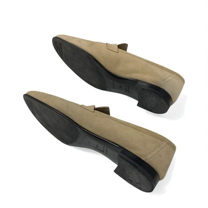 Hermes Paris Loafers Leather Shoes Suede Beige Hhardware Moccasins