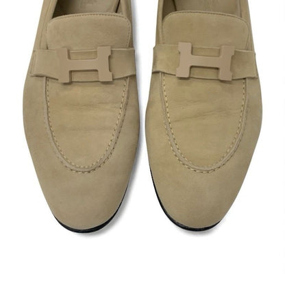 Hermes Paris Loafers Leather Shoes Suede Beige Hhardware Moccasins