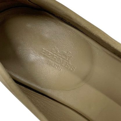Hermes Paris Loafers Leather Shoes Suede Beige Hhardware Moccasins