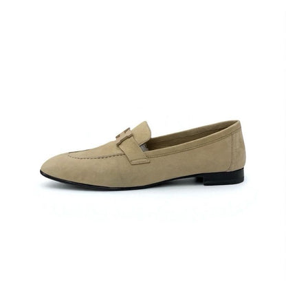 Hermes Paris Loafers Leather Shoes Suede Beige Hhardware Moccasins