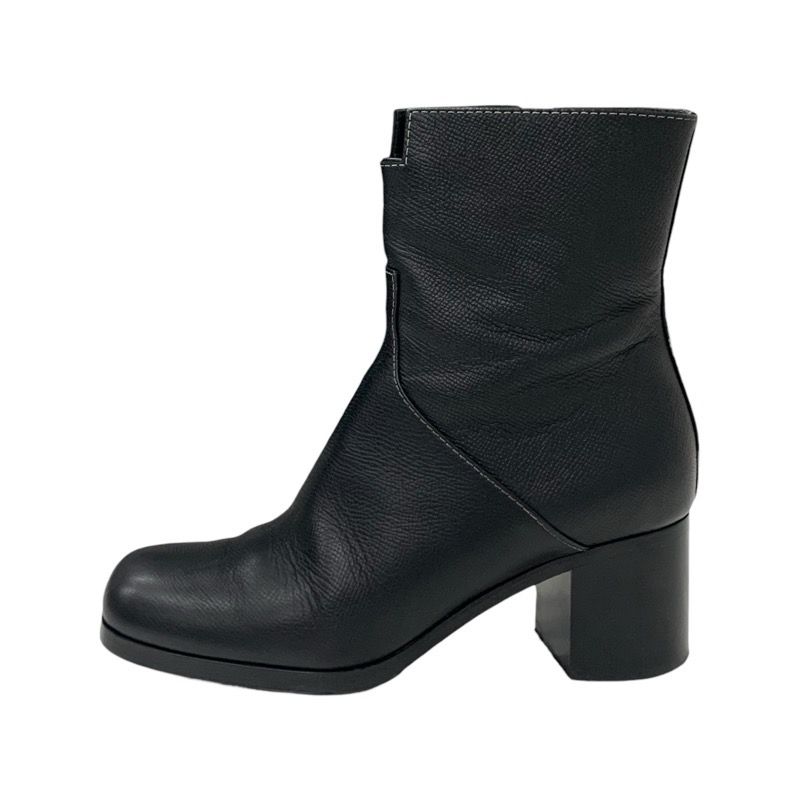 Hermes Flats Boots Short Boots Shoes Leather Black Stitching