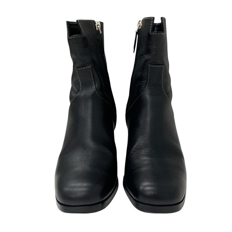 Hermes Flats Boots Short Boots Shoes Leather Black Stitching