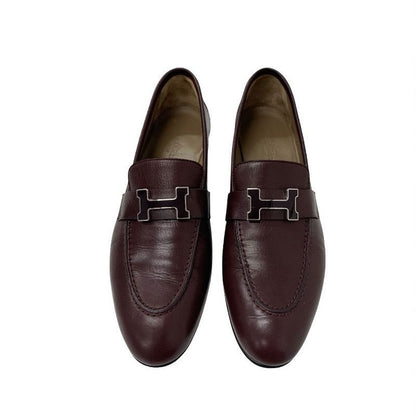 Hermes Paris Loafers Leather Shoes Burgundy Hhardware Moccasins