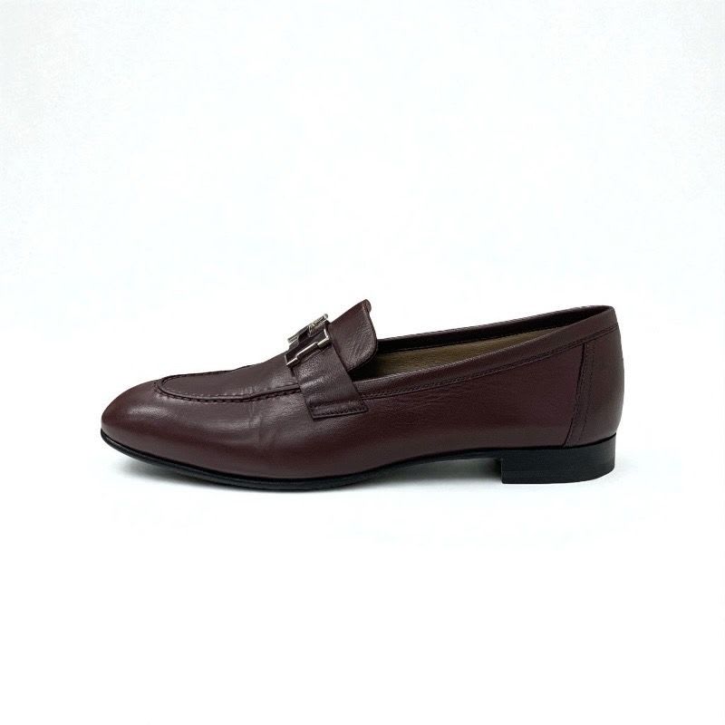 Hermes Paris Loafers Leather Shoes Burgundy Hhardware Moccasins