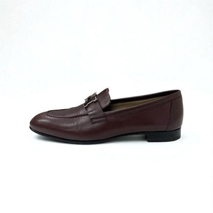 Hermes Paris Loafers Leather Shoes Burgundy Hhardware Moccasins