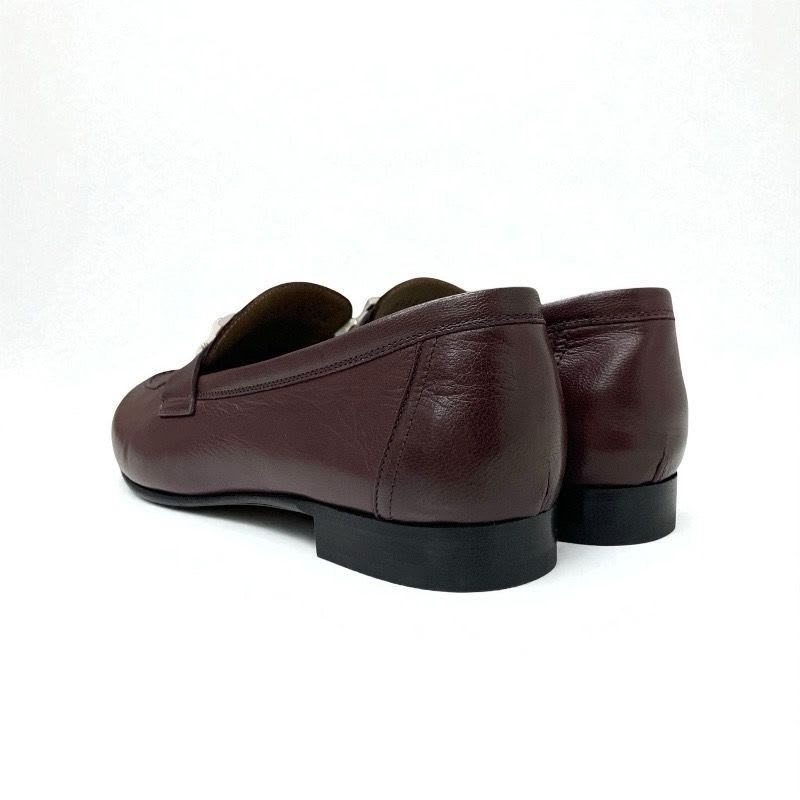 Hermes Paris Loafers Leather Shoes Burgundy Hhardware Moccasins