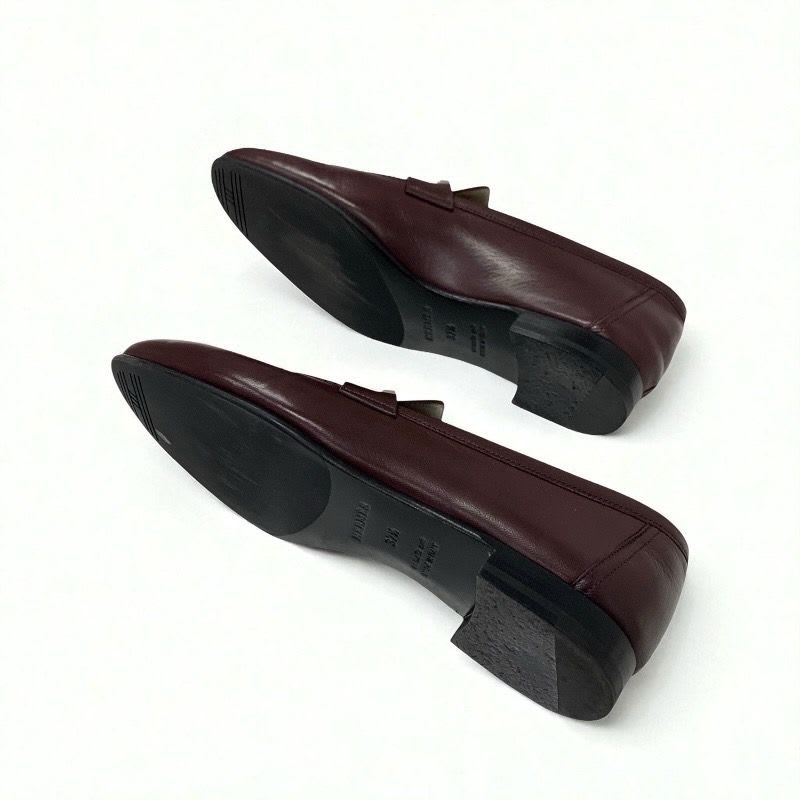 Hermes Paris Loafers Leather Shoes Burgundy Hhardware Moccasins