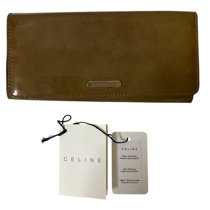 Good Celine Patent Leather Logo Plate Long Wallet Long Wallet Khaki Brown