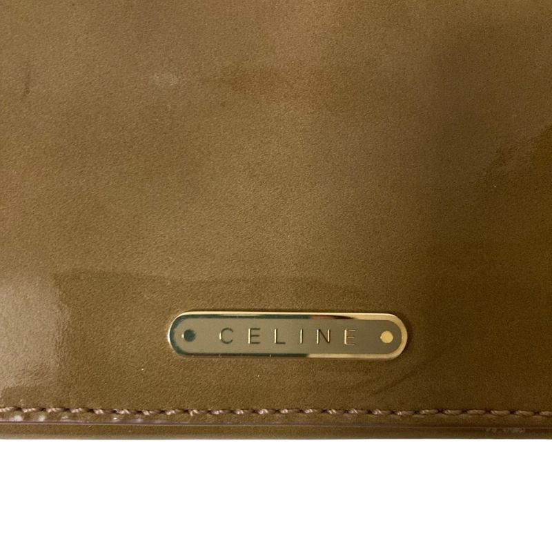 Good Celine Patent Leather Logo Plate Long Wallet Long Wallet Khaki Brown