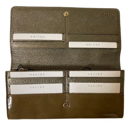 Good Celine Patent Leather Logo Plate Long Wallet Long Wallet Khaki Brown
