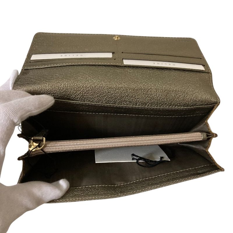Good Celine Patent Leather Logo Plate Long Wallet Long Wallet Khaki Brown