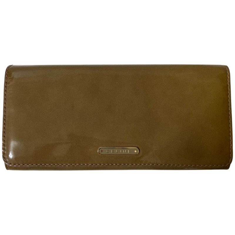 Good Celine Patent Leather Logo Plate Long Wallet Long Wallet Khaki Brown