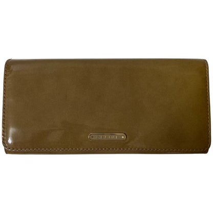Good Celine Patent Leather Logo Plate Long Wallet Long Wallet Khaki Brown