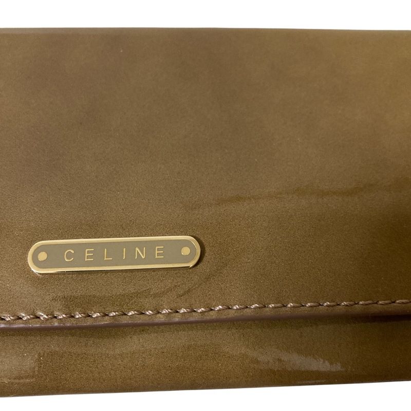 Good Celine Patent Leather Logo Plate Long Wallet Long Wallet Khaki Brown